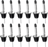 Wine bottle pourer - 12-pack stainless steel - quick bottle dispenser with conical spout and rubber dust cap for wine and spirits bottles