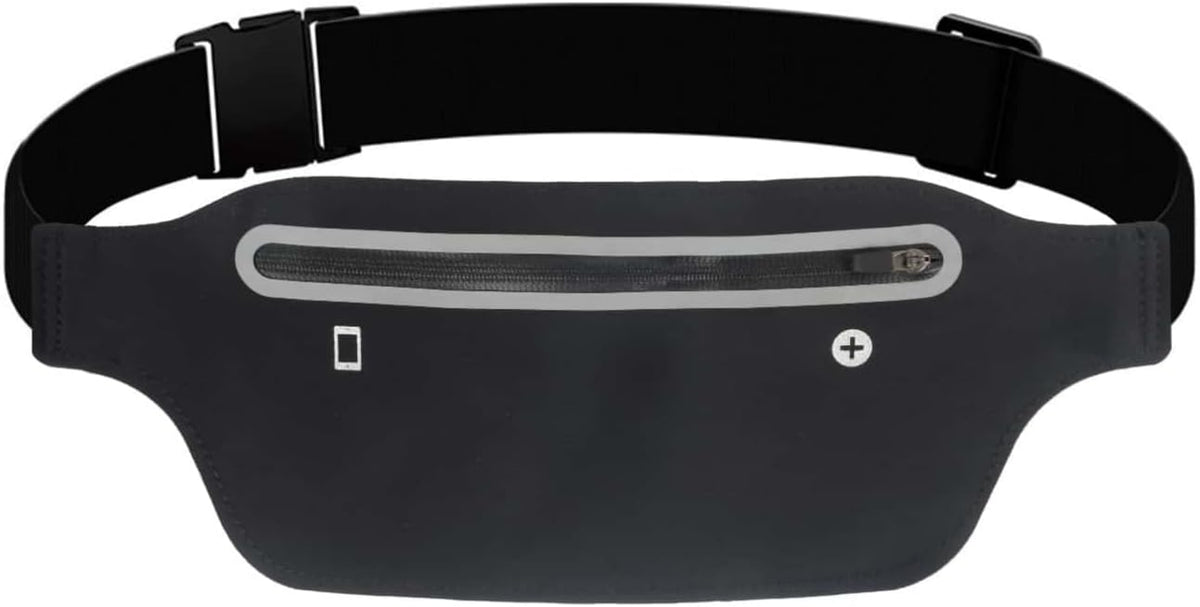 Slim running belt - running waist pack - running belt suitable for carrying a mobile phone - waist pack suitable for jogging - walking - travel wallet - running gift - gear - accessories (black)