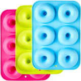 Silicone donut mould - 3-pack silicone donut mould - large non-stick tray with 6 cavities - donut mould - bagel baking mould - muffin-cupcake-cookie donut maker - baking equipment - baking tool - blue- red- green