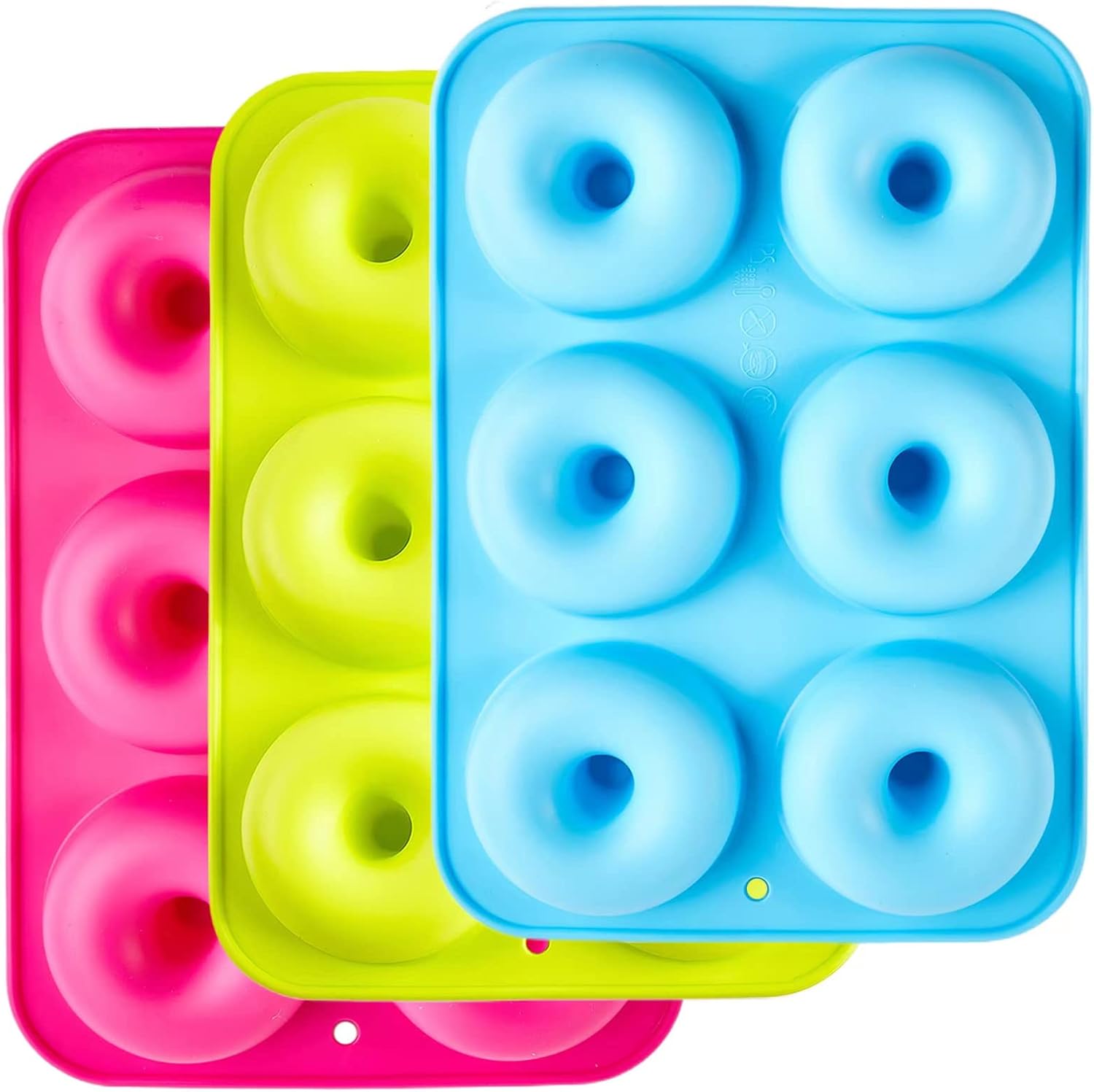 Silicone donut mould - 3-pack silicone donut mould - large non-stick tray with 6 cavities - donut mould - bagel baking mould - muffin-cupcake-cookie donut maker - baking equipment - baking tool - blue- red- green