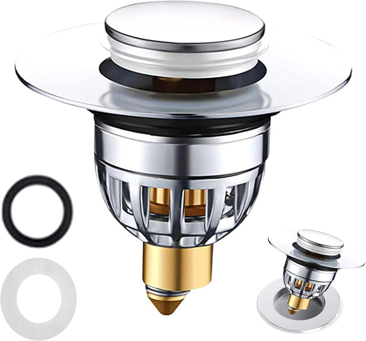 Gootsteenplug, universal, stainless steel strainer for collapsible sink plugs, drain plug for sinks 34-42 mm, suitable for bathtubs and sinks (34-42 mm)