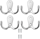 4 pieces of coat hooks with double pins, metal coat hangers, double coat hooks, suitable for bathroom, bedroom, door, wall, clothes, can hang jackets, scarves, bags, towels, keys, hats, with 8 screws