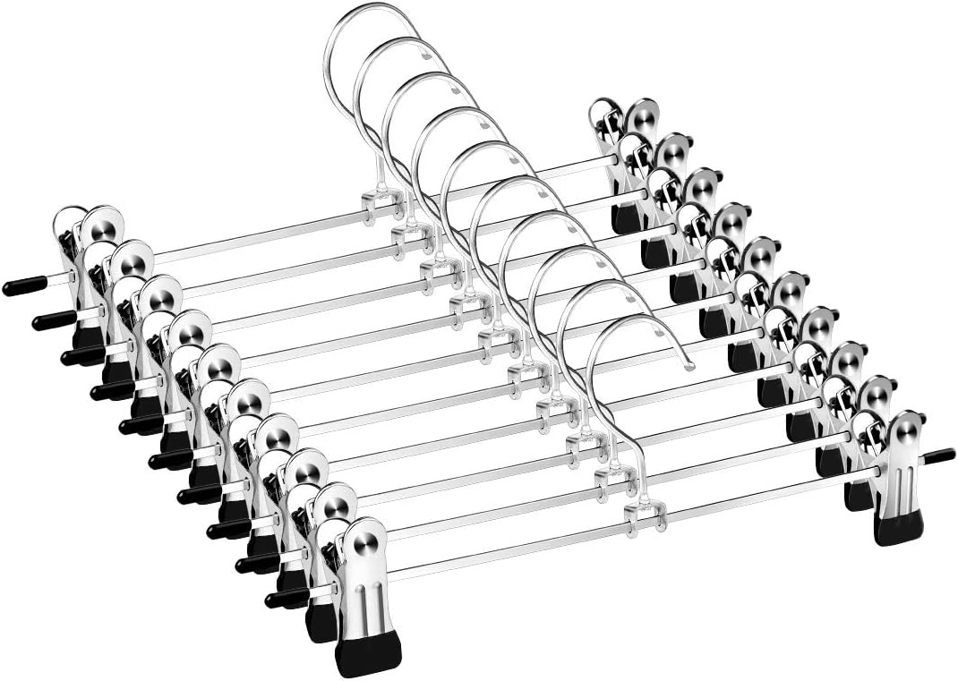 10-pack pants hangers, chrome-plated clothes hangers with anti-slip clips, suitable for skirts, pants and jeans