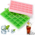 Silicone ice cube trays, flexible ice cube molds with removable lids, set of 2 ice cube trays, 24 ice cube molds per tray, suitable for whisky (pack of 2) (pink + green)
