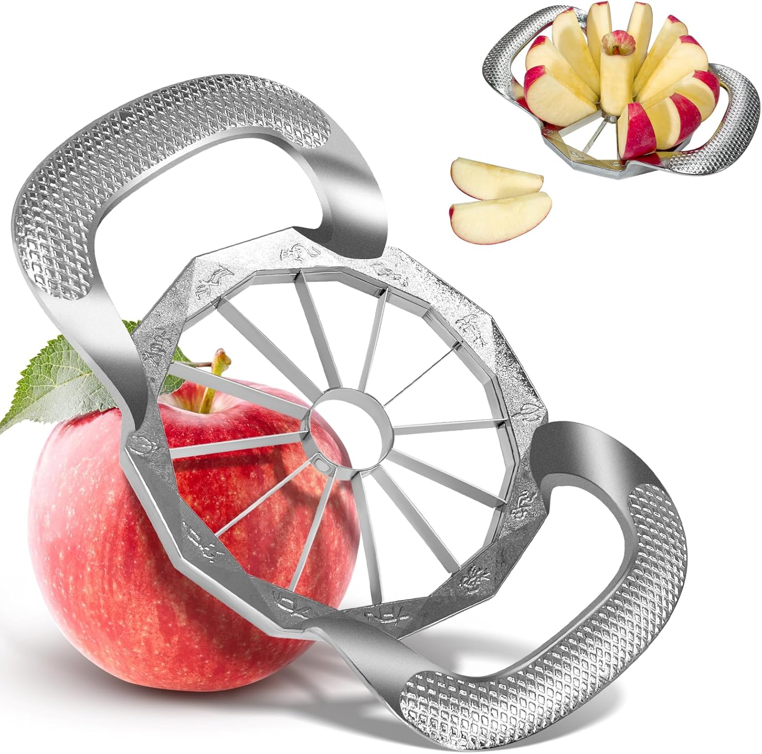 Apple corer, apple drill, fully metal apple corer and drill with 12 stainless steel blades, large apple corer for cutting apples up to 10 cm, comfortable wide non-slip handle