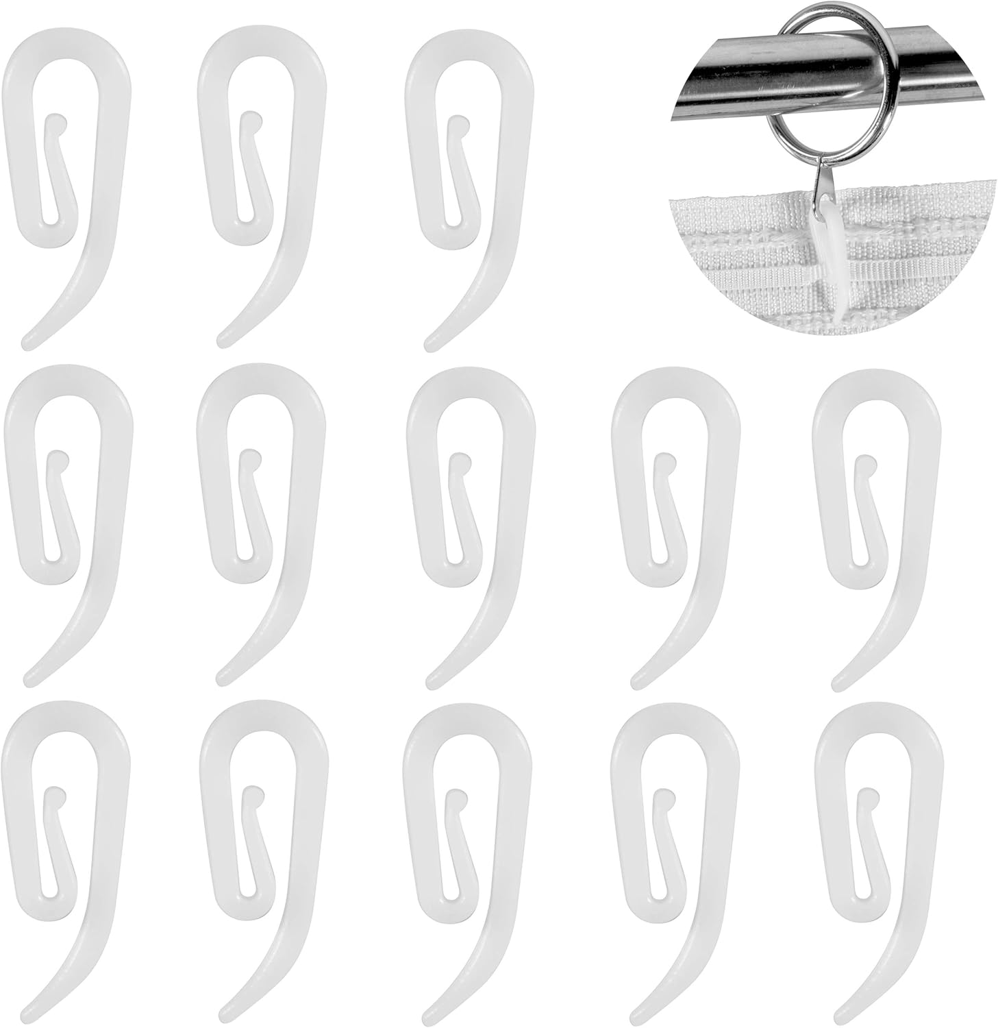 White plastic hooks for windows and door curtains - curtain hooks - suitable for windows, doors and shower curtains - 50 pieces