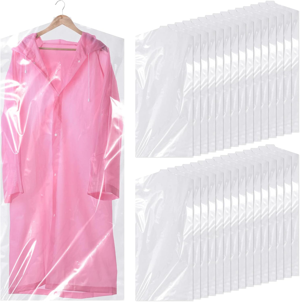 30 plastic clothing covers, 60*140cm laundry bags, transparent clothes hangers, clothing bags, dustproof garment protectors for clothes, shirts, jackets, suits, jumpers (transparent)