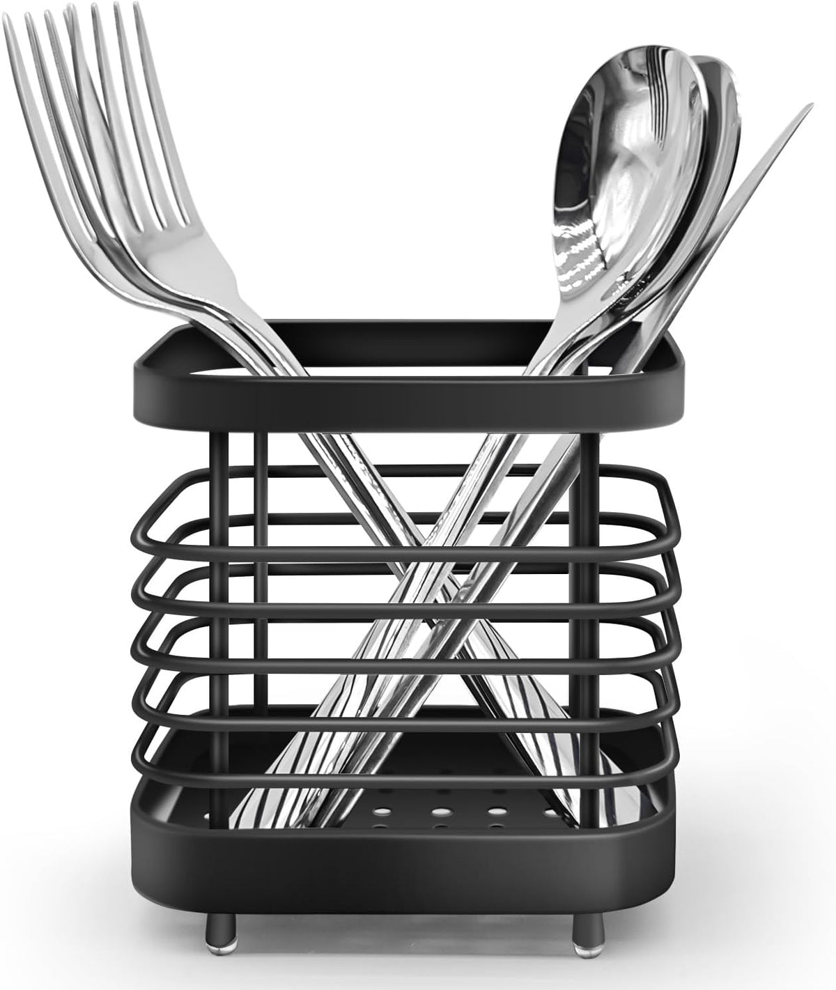Kitchen utensil holder, stainless steel cutlery rack, sink holder, stainless steel sink organizer, kitchen utensil cutlery holder (black)