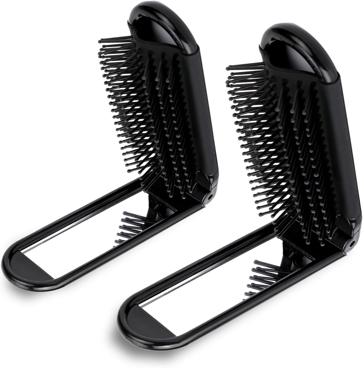 2 pieces of foldable hairbrush - portable travel hairbrush with pocket-sized mirror, anti-static mini hairbrush - small compact massage comb, hair styling tool - for women, girls, home, travel, gym, purse (black)