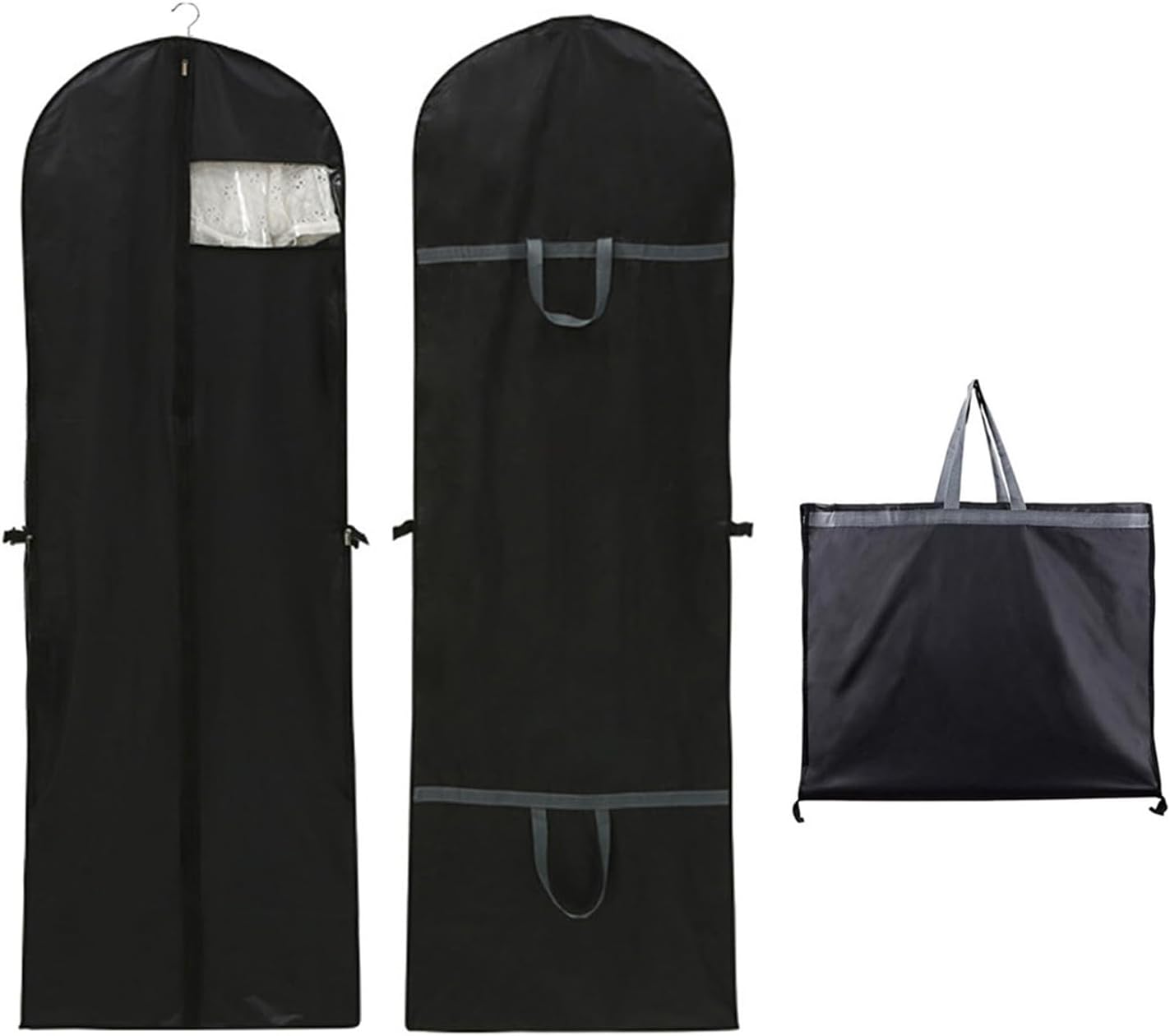 Long garment bags, dustproof clothing covers, moth-resistant clothing bags, wedding dress bags, foldable long coat bags, suitable for storing coats, shirts, suits and jackets (black)