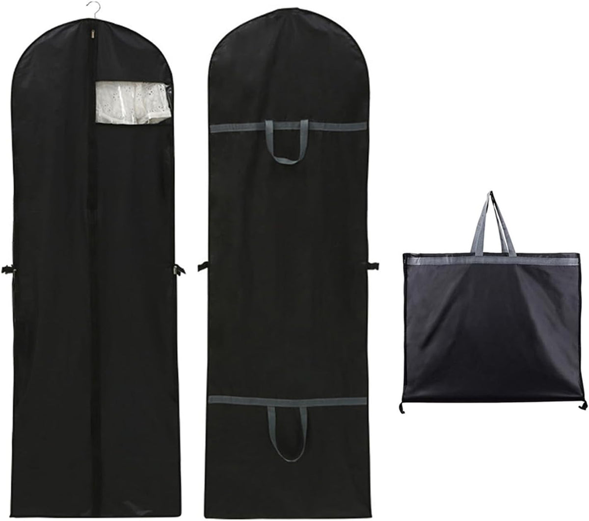 Long garment bags, dustproof clothing covers, moth-resistant clothing bags, wedding dress bags, foldable long coat bags, suitable for storing coats, shirts, suits and jackets (black)