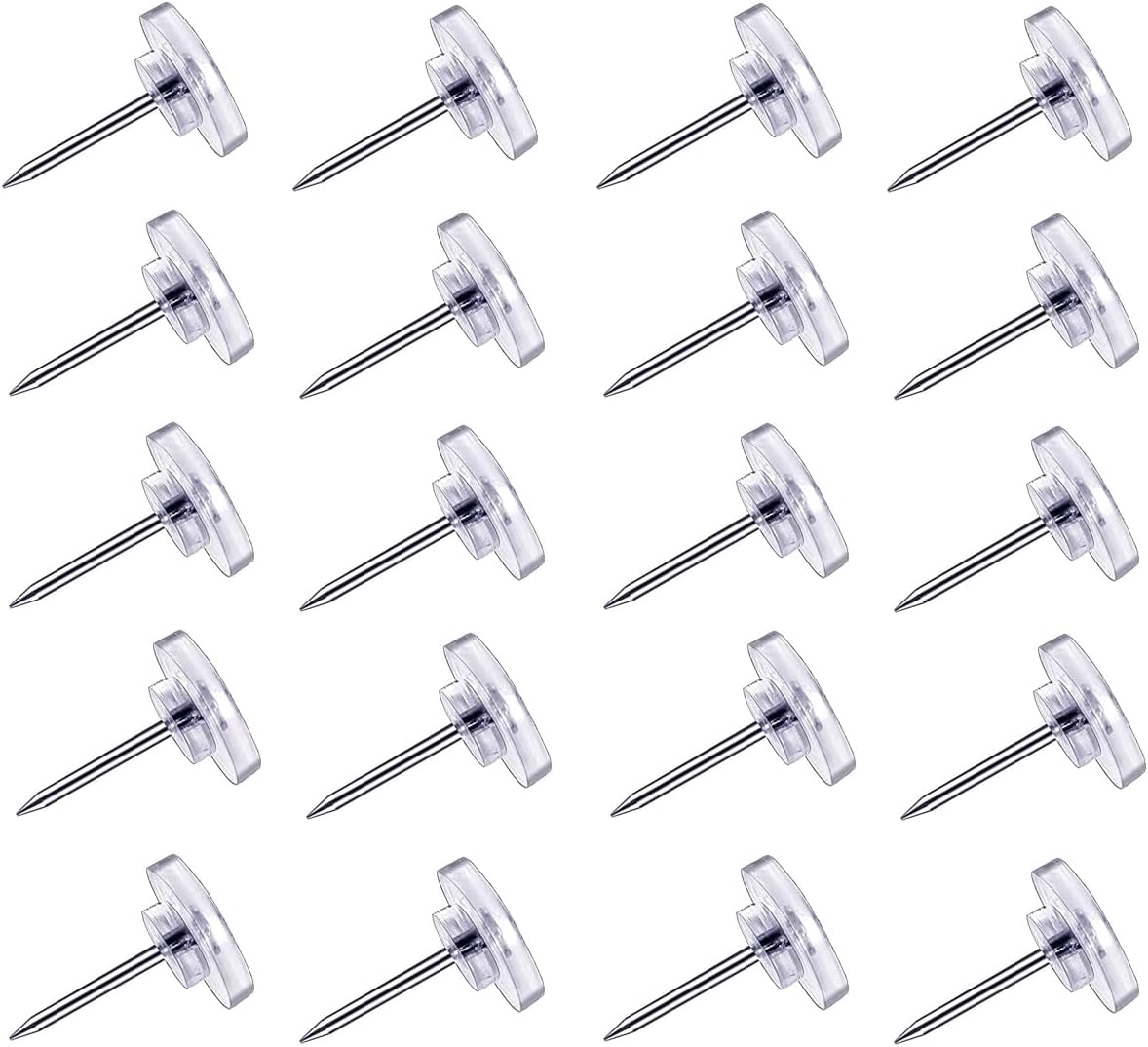 Pushpins, transparent pushpins, flat pushpins with steel points and transparent plastic heads, transparent pushpins for school, office, noticeboards, 150 pieces