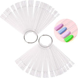 100 transparent nail sticks in fan shape, nail polish sticks, nail display sticks, transparent plastic pointed color sticks with metal ring for salons and beginners