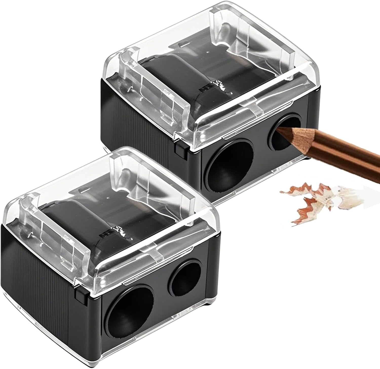 2-piece eyeliner pencil sharpener, makeup pencil sharpener with 2 holes, compact eyebrow pencil sharpener for different sizes of eyebrow pencils, eyeliner pencils, lip liners, etc., easy to clean (black)
