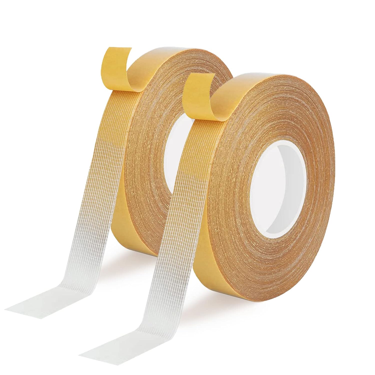 Rol 0.6" x 66' double-sided, strong super sticky fabric tape - clear adhesive for carpet, walls, floors, rugs, craft supplies - wide mounting (2 rolls)