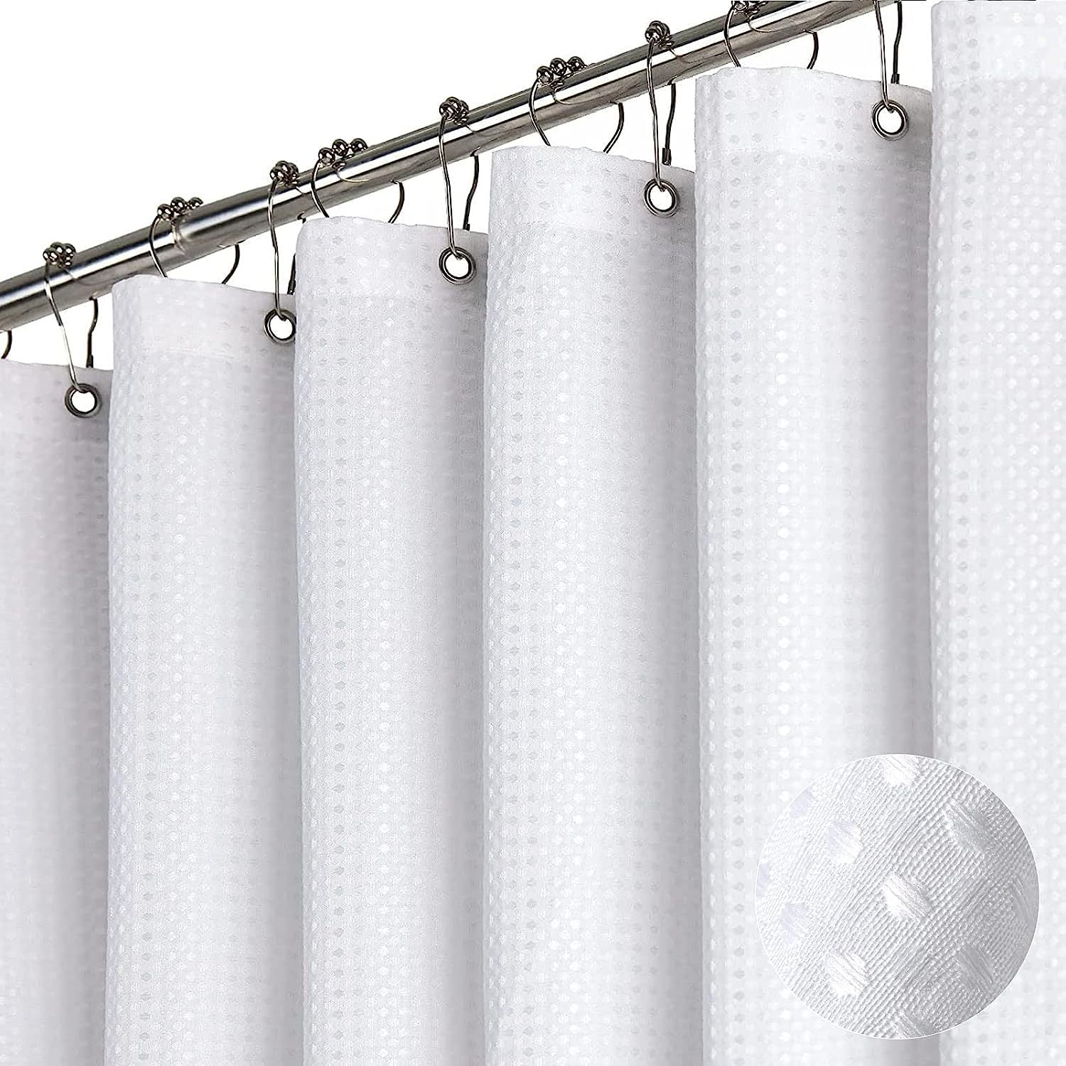 Shower Curtain - Waffle Shower Curtain - 180 x 200 cm - White Shower Curtain - Textured Fabric - Bathroom Shower Curtain - Waterproof - Machine Washable