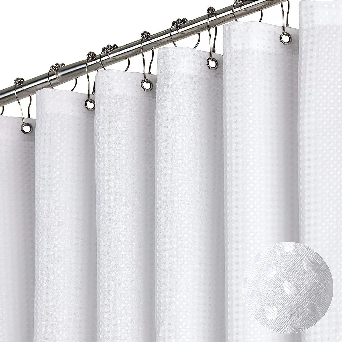 Shower Curtain - Waffle Shower Curtain - 180 x 200 cm - White Shower Curtain - Textured Fabric - Bathroom Shower Curtain - Waterproof - Machine Washable