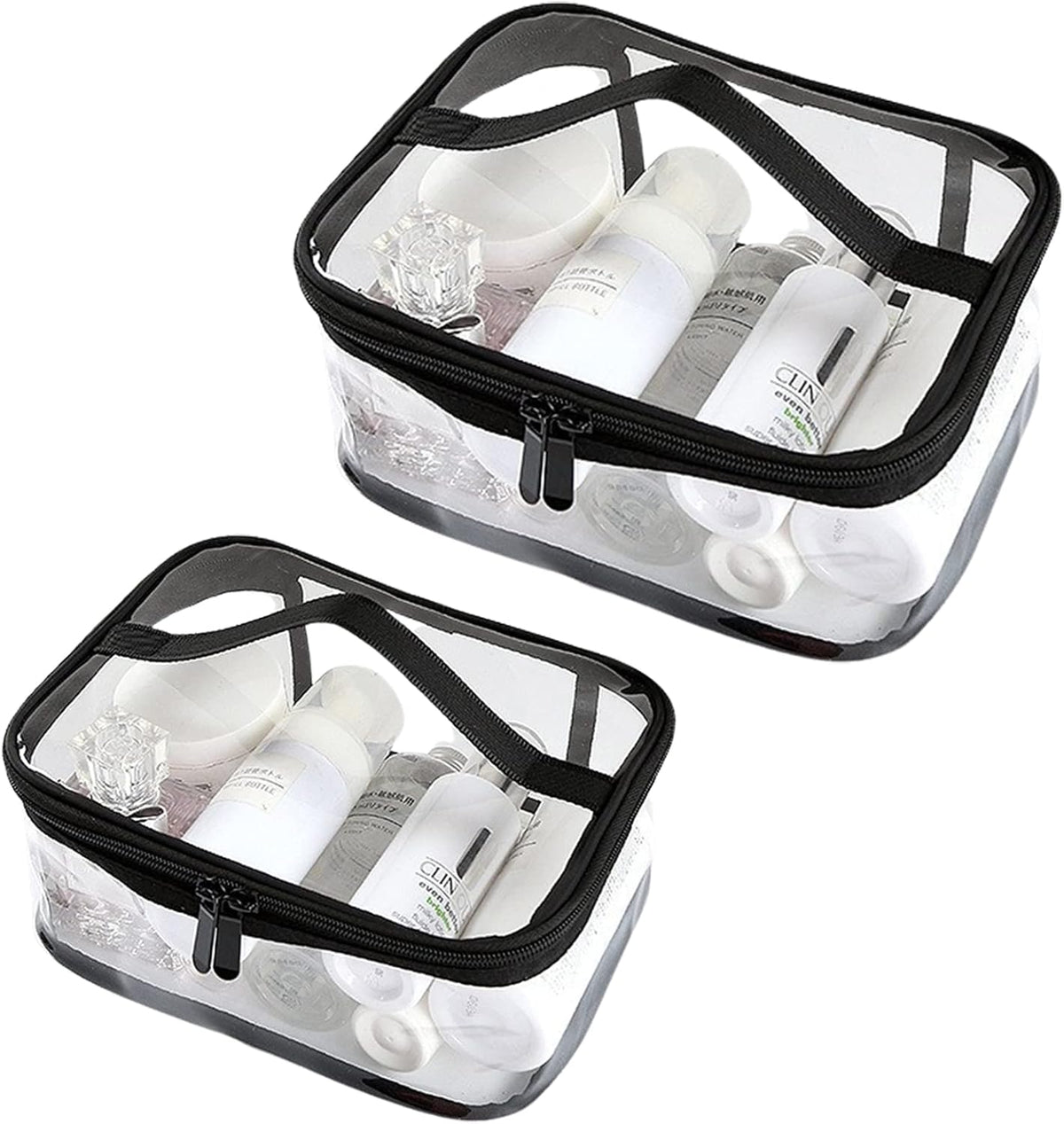 Transparent toiletry bags - 2 pieces of portable makeup bags Transparent cosmetic bag with handle - zip - waterproof travel bag