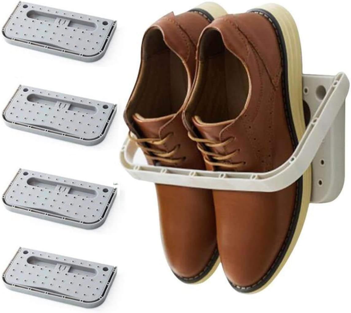 Shoe rack - 4 pieces - Grey - Foldable - Wall-mounted shoe rack - Foldable shoe rack - Punch-Free - Simple shoe rack - Plastic