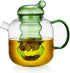 Handmade glass teapot for the stove with removable glass tea infuser - 2-in-1 flower teapot - Suitable for electric cooktops and kitchen appliances (colour: green)