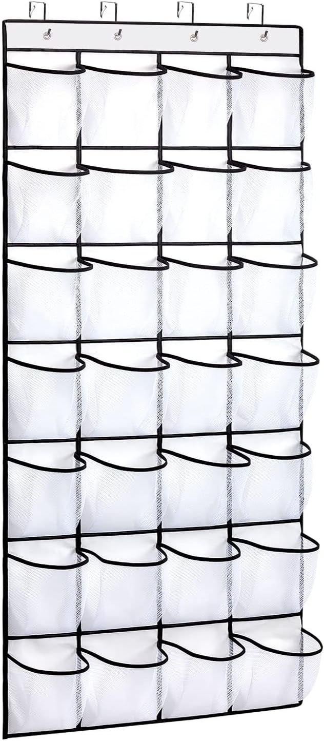 Hanging shoe bag organizer - 28-compartment shoe rack behind the door - transparent shoe rack - hanging shoe rack behind the door - large capacity shoe rack - with hooks