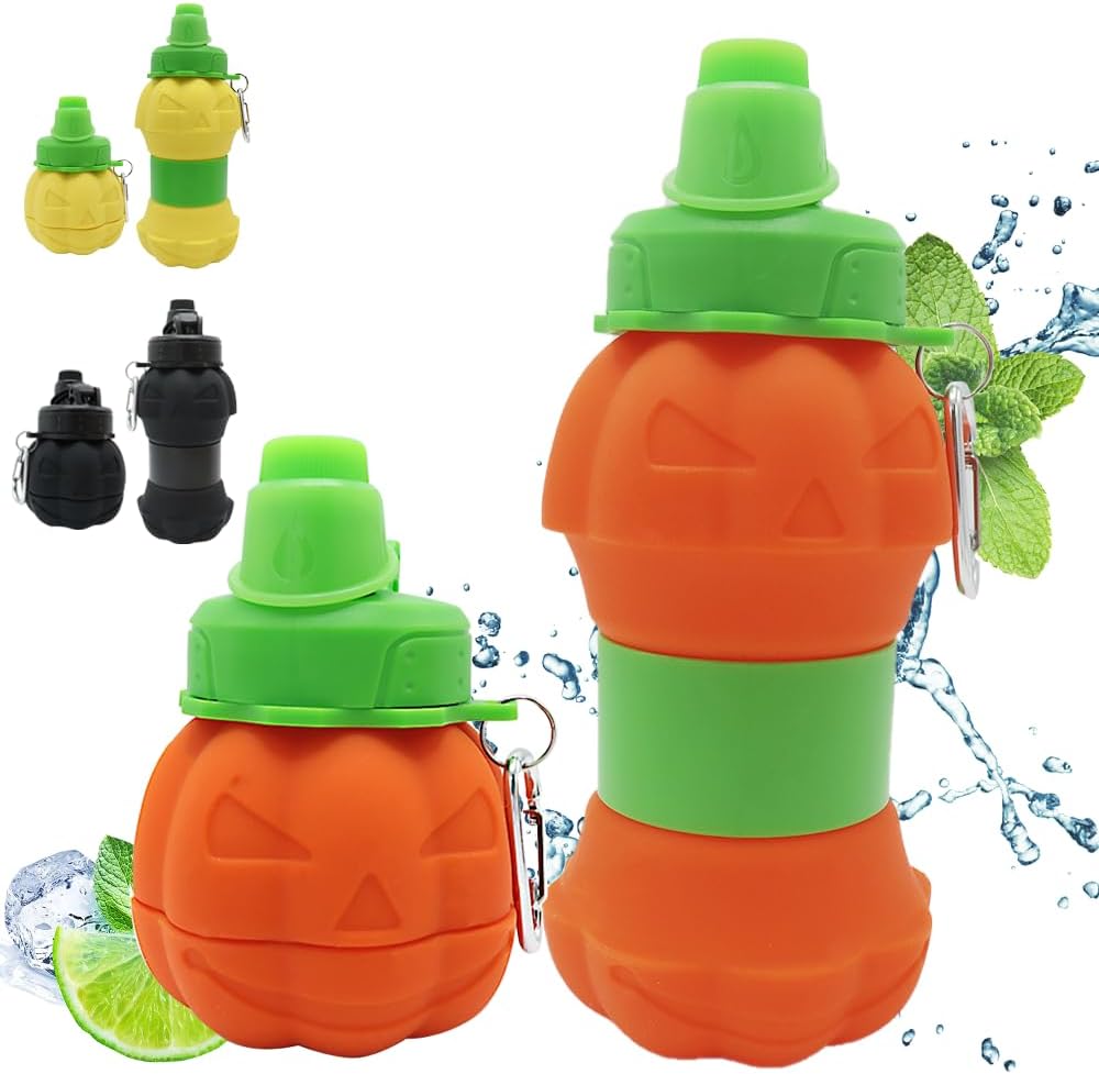 Collapsible silicone water bottle - 600 ml/20 oz - portable and lightweight - ideal for outdoor walks and indoor sports - handy for travel.