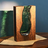 Vase with inlaid wood and glass - Rustic style wood and glass vase - Solid wood and glass vase - Vase for home decor - Table decoration (9.45 inches)