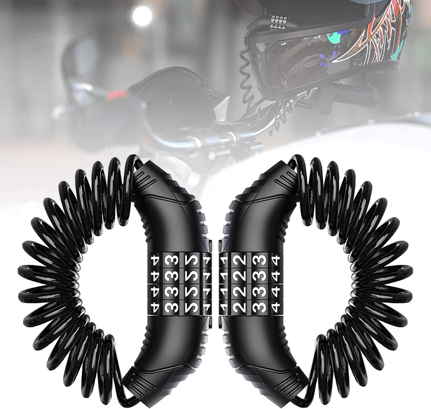Combination lock - 2 pieces - Black - Motorcycle helmet lock - Theft security - Retractable - Luggage lock - With 4-digit combination - Security lock