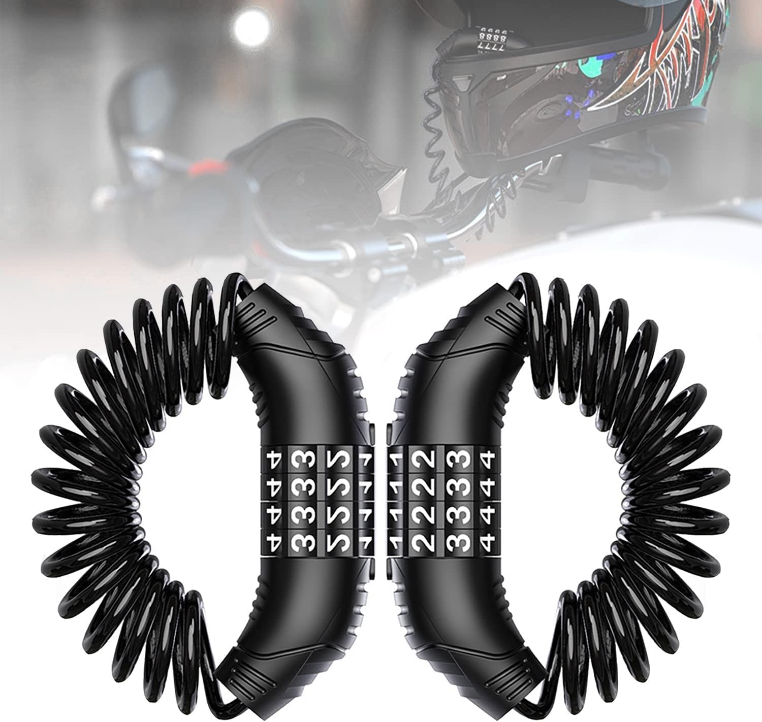 Combination lock - 2 pieces - Black - Motorcycle helmet lock - Theft security - Retractable - Luggage lock - With 4-digit combination - Security lock