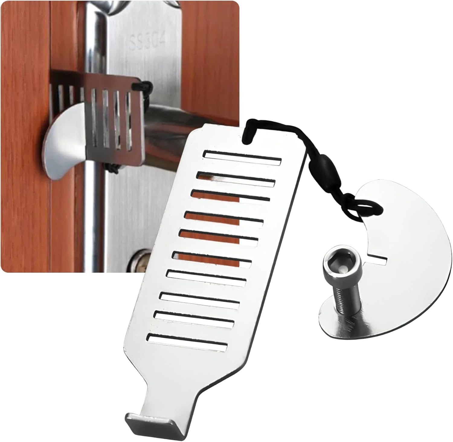 Doorstop - Portable door lock - Travel doorstop - Universal quick-install lock - Emergency lock - Child-safe doorstop - Anti-jam system - Theft security