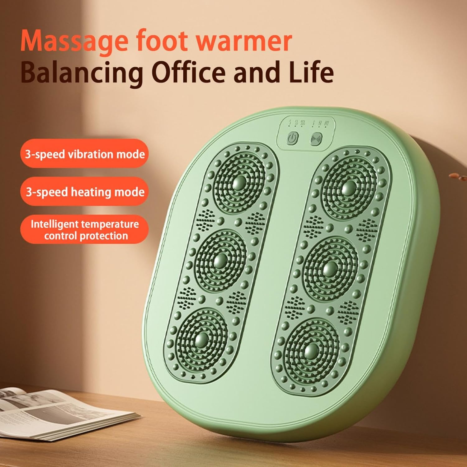 Foot warming cushion - Electric foot warming cushion - Foot warmer - 3 temperature settings - Built-in 6 manual massage heads - Suitable for home, office and dormitories - Warming cushions (green)