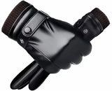 Black winter gloves made of genuine leather - warm and insulated gloves - adjustable size - compatible with touchscreen devices - non-slip palm - cashmere lining - windproof, rainproof and snowproof