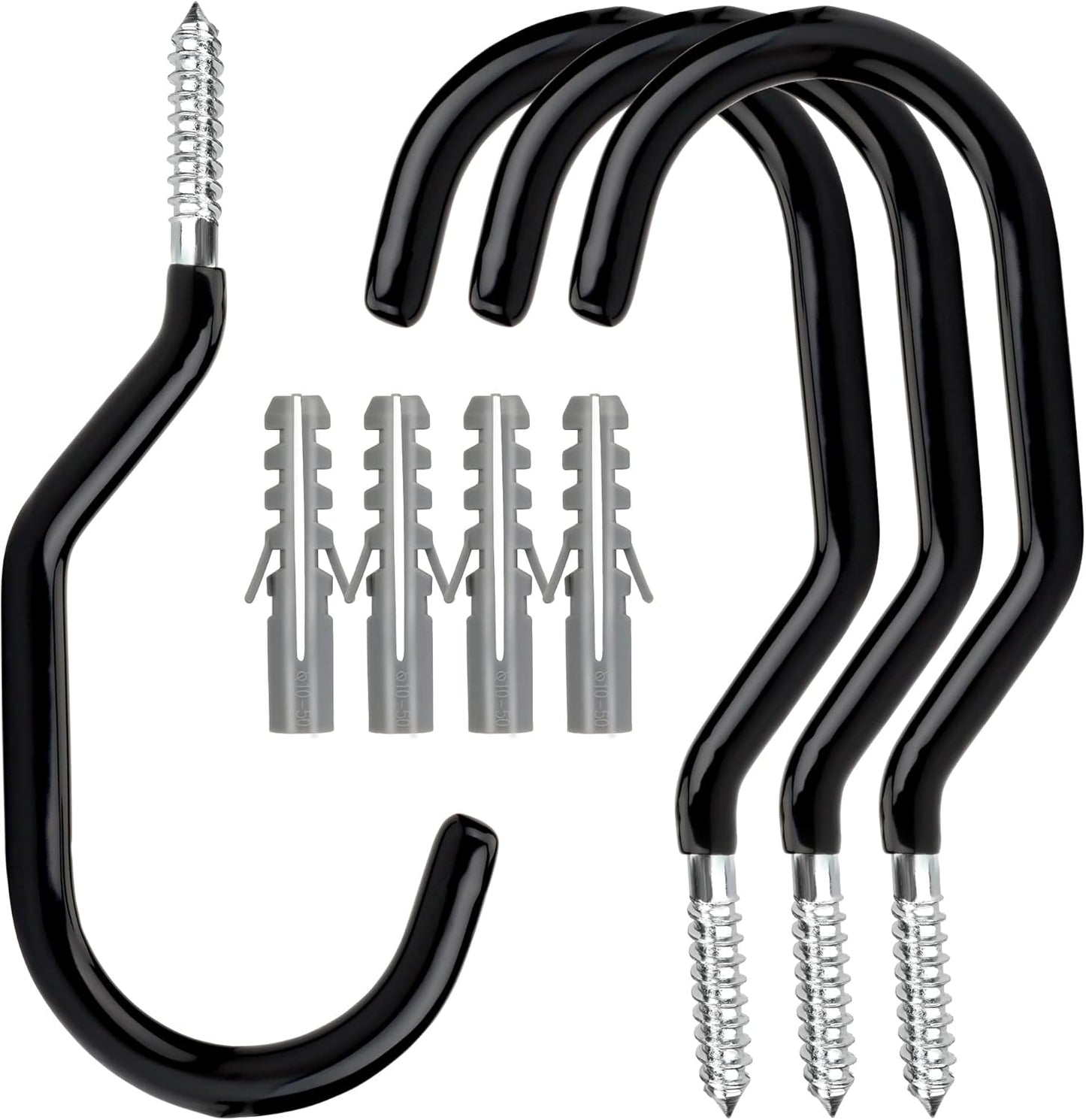 Heavy Duty Bike Hooks - 4-pack - Garage - Ceiling - Wall - Screw Mount - Bike Rack - Bicycle Storage and Hanging - Wall Mount - Black