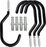 Heavy Duty Bike Hooks - 4-pack - Garage - Ceiling - Wall - Screw Mount - Bike Rack - Bicycle Storage and Hanging - Wall Mount - Black