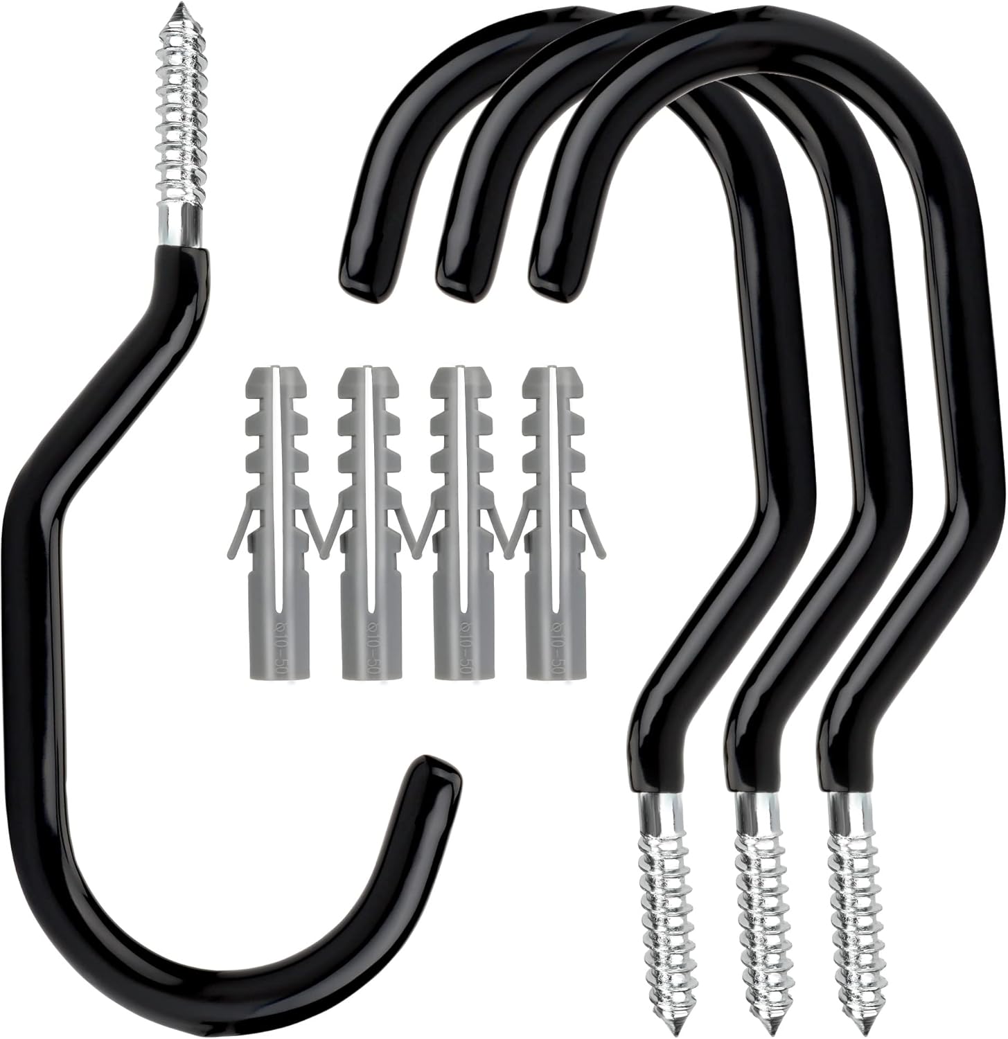 Heavy Duty Bike Hooks - 4-pack - Garage - Ceiling - Wall - Screw Mount - Bike Rack - Bicycle Storage and Hanging - Wall Mount - Black
