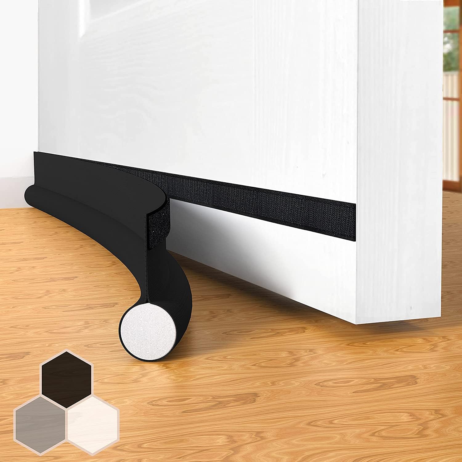 Door stopper, draft excluder, draft excluder, 37 inch, cuttable, draft excluder, insulator, sound insulation, heat insulation, insulation, insect repellent, suitable for indoor and outdoor doors, 1 pack, black