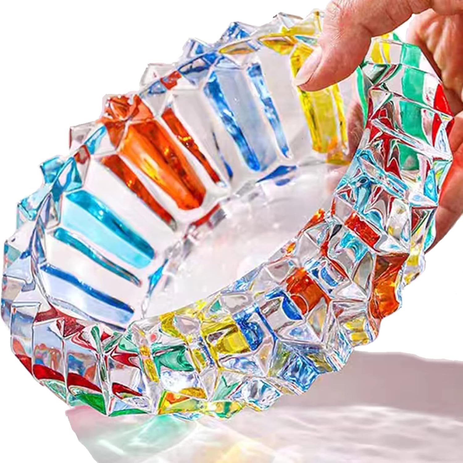 Kristallen ashtray - Cigarette ashtray holder - Office decoration for home/office - Antique hand-painted coloured glass ashtray - Ornament for the living room with vintage painting (5.5 inch)