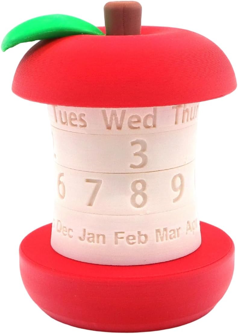Calendar in the shape of an apple - Fun 3D-printed desk calendar - Rotatable display of date/month/day of the week - Perfect as decoration for home offices and as a gift for students