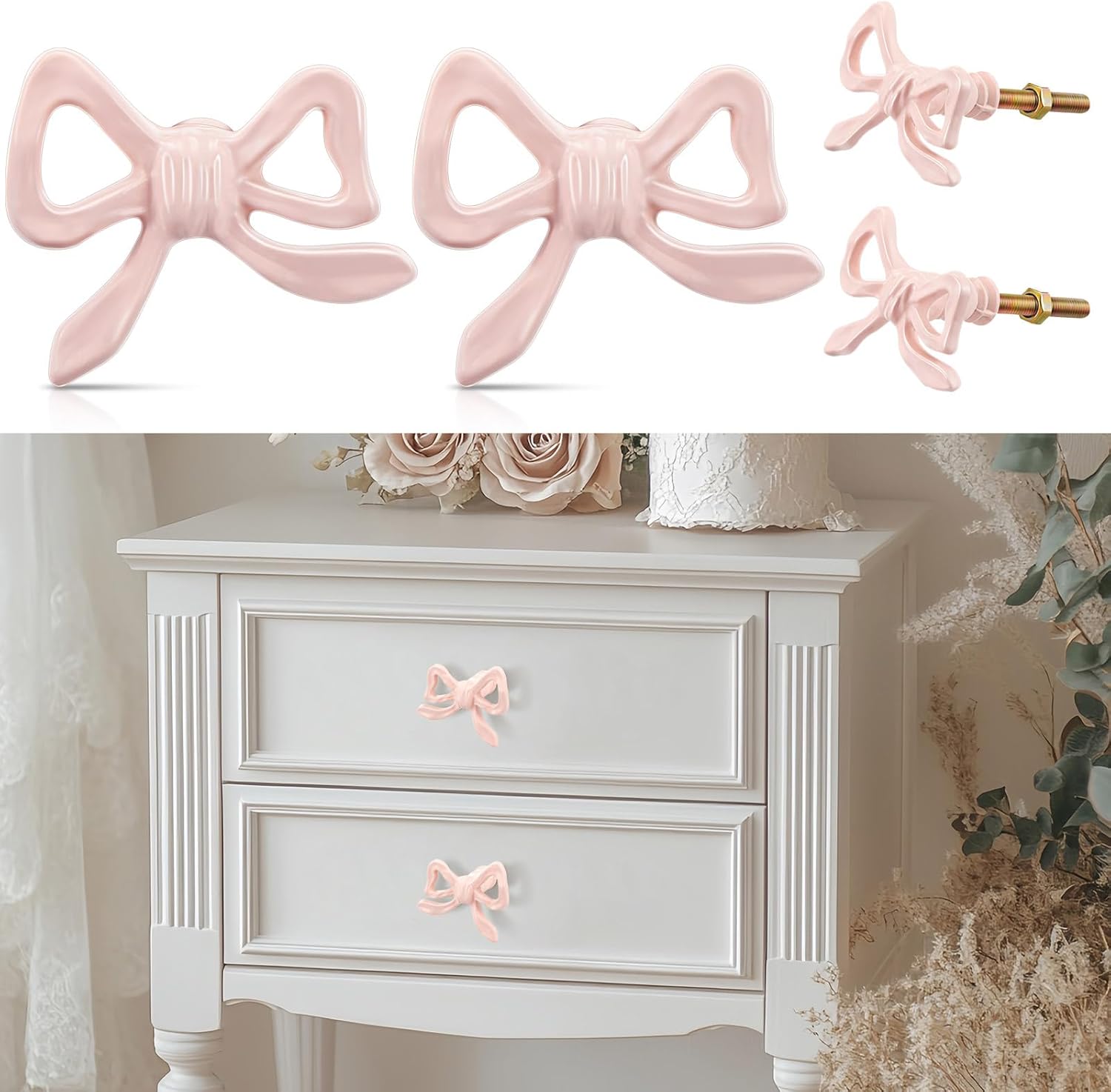 Kastdeurgreep - 2 pieces - Pink - Pink ribbon - Pink ribbon drawer knob - Dresser knob - Decorative handle - Vintage - Suitable for home - Bedroom - Hardware cabinet - Kitchen - Glass door - Wardrobe
