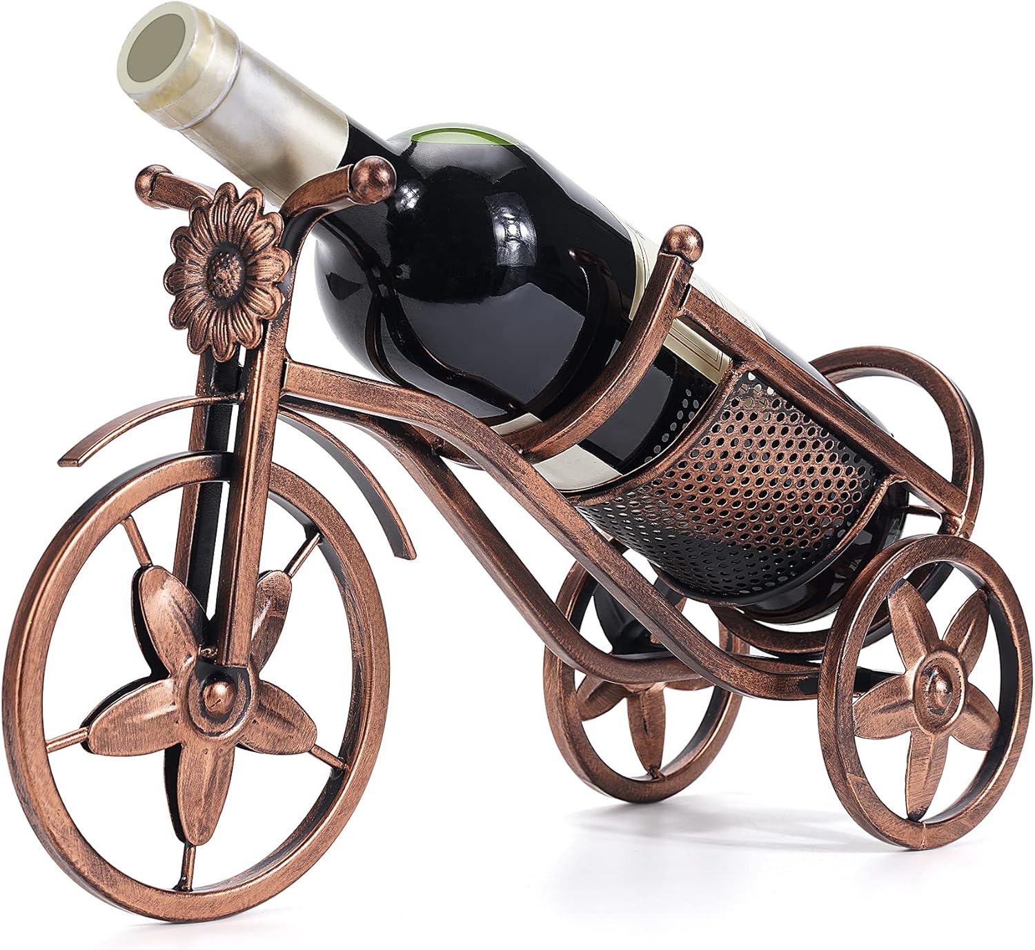 Floating wine rack - Wine rack with stainless steel chain - Metal table wine rack - Silver freestanding table wine rack