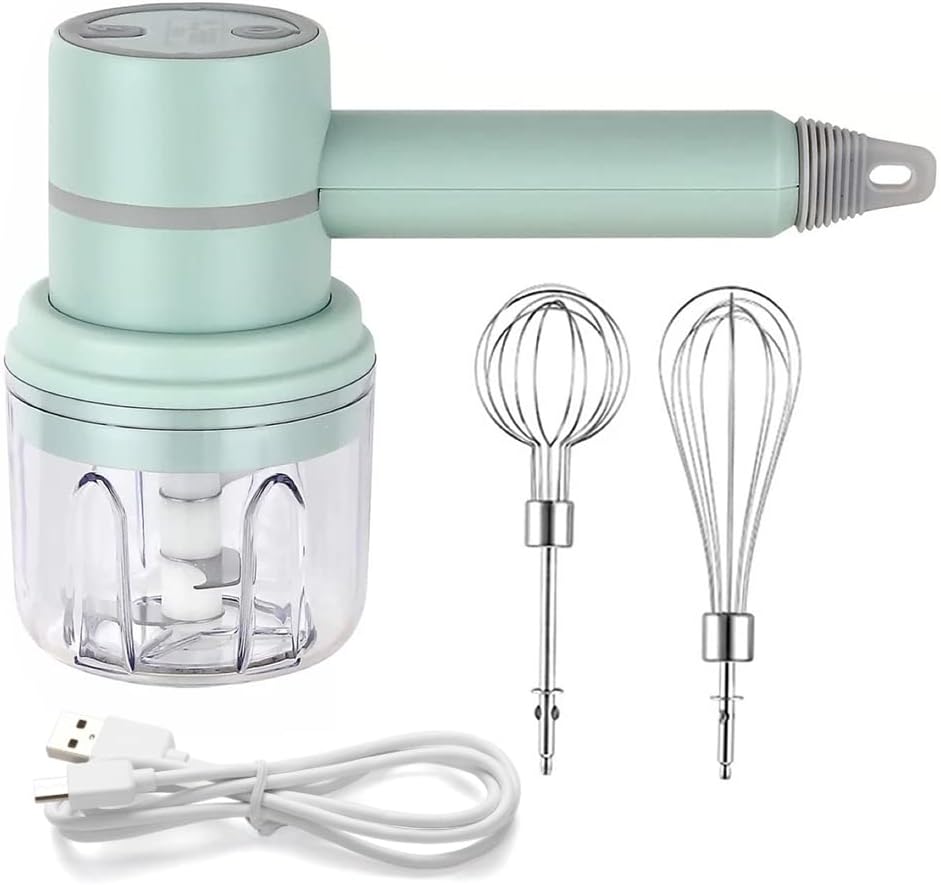 Handheld cordless electric blender - comes with 3 accessories - portable multi-functional food blender - can be used to blend eggs, whip cream, and chop garlic.