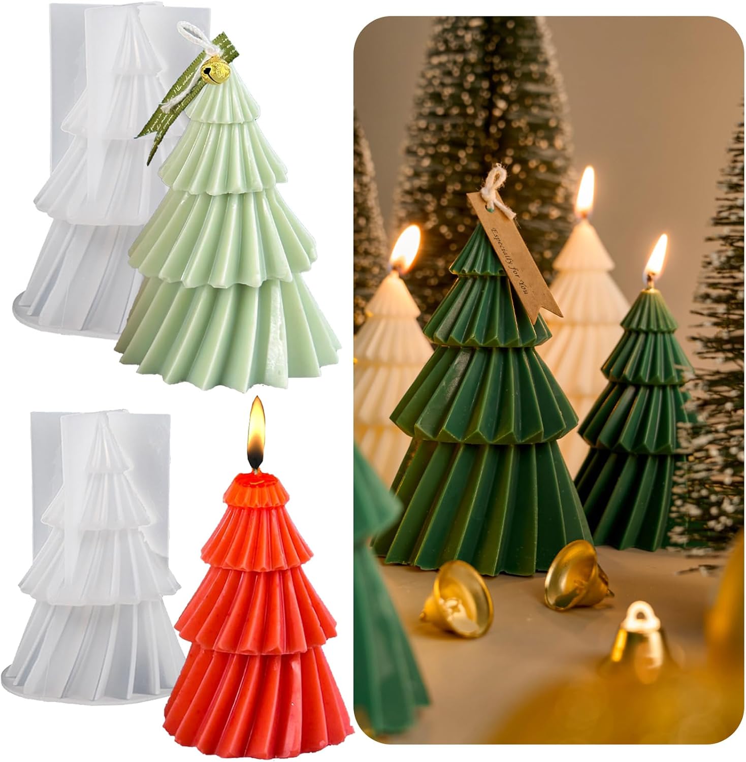 Set of two silicone Christmas tree candle molds - Christmas candle mold - DIY 3D silicone mold - silicone casting mold - suitable for making candles - making handmade soap - DIY crafts - Christmas decoration