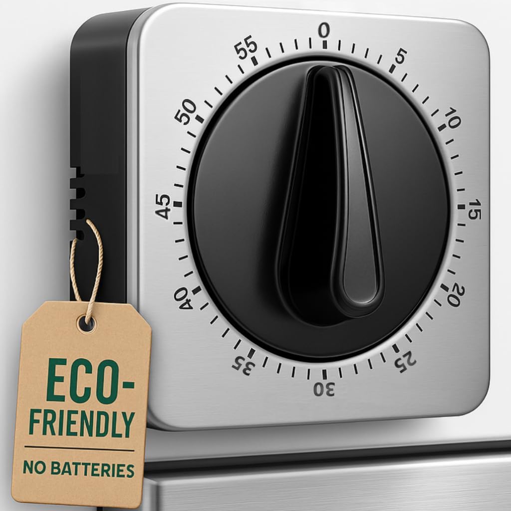 Kitchen Timer - Mechanical Egg Timer - Battery-Free - 100% Mechanical Kitchen Clock - Stainless Steel Housing - Kitchen Clock - Stopwatch - Countdown Reminder - Magnetic Kitchen Clock - Egg Timer (grey)