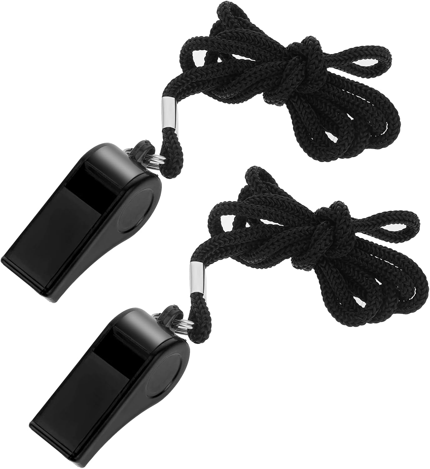 Black whistle - two-part coach whistle - plastic coach whistle with lanyard - loud and clear referee whistle - for teachers, police and emergency services during sports training.