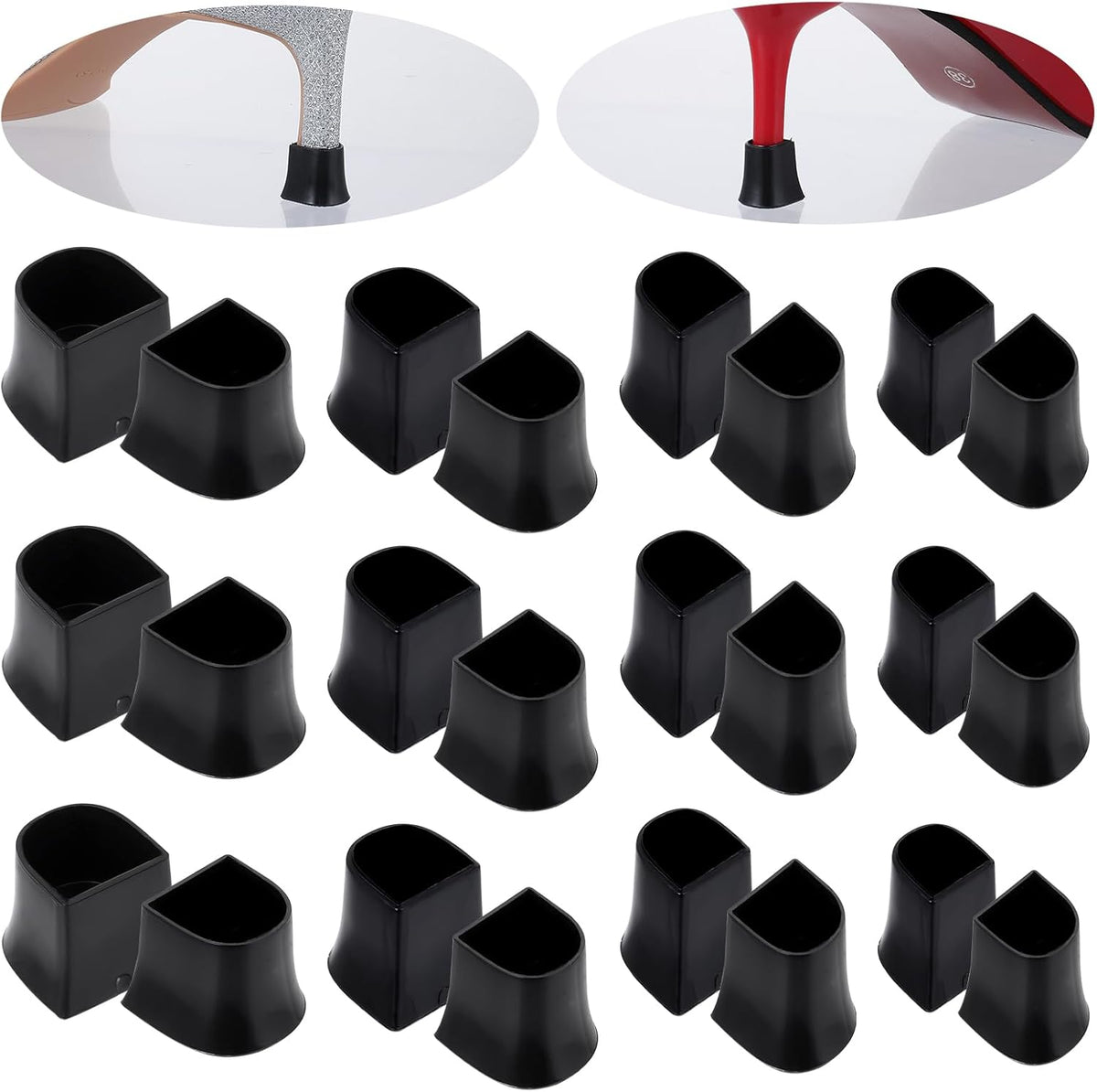 Heel protectors - U-shaped - 4 sizes - Black - 12 pairs - Non-slip - Sound-dampening - Heel protection - Heel protectors - Suitable for stilettos