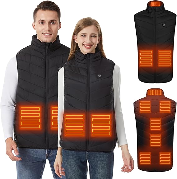 Heated vest for women and men with 9 heating zones, lightweight heating vest for winter (battery not included)