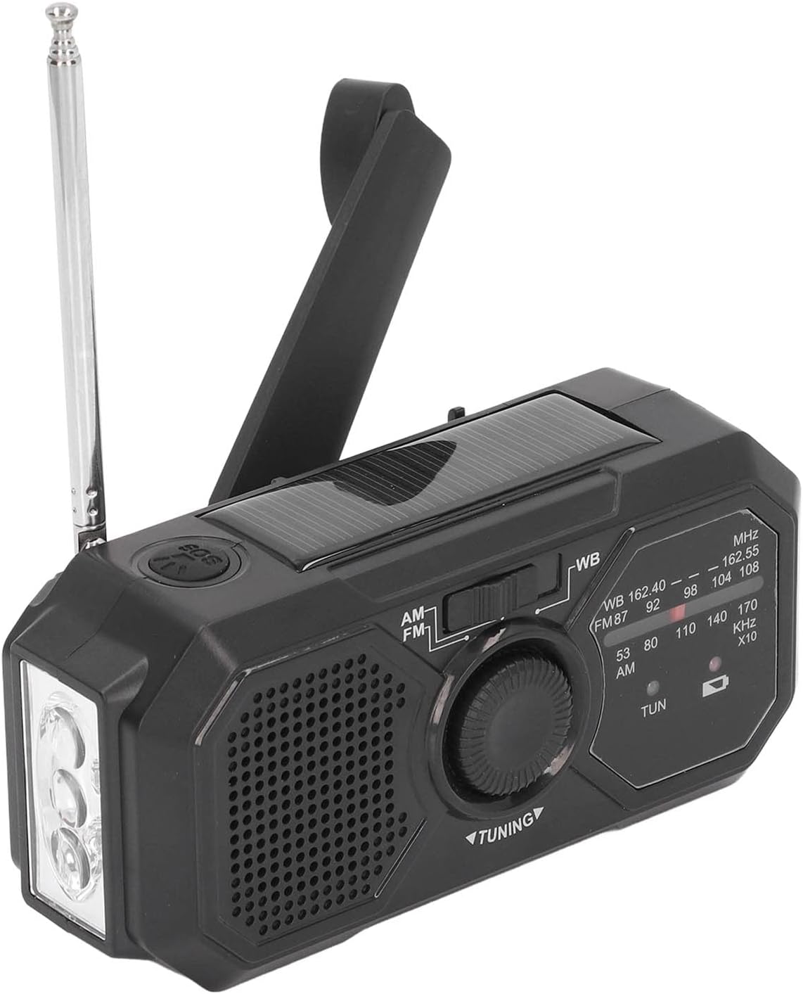 Noodradio - Solar-powered emergency radio, hand-operated - AM/FM/weather radio - With torch - SOS alarm function - Emergency charging function - Portable emergency radio (black) Suitable for camping, hiking and home emergencies