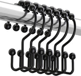 Matzwarte shower curtain hooks (12-pack) - Double hooks made of stainless steel - Hooks with smooth rolling action - Suitable for shower curtains up to 3.3 cm thick - Suitable for shower curtains and waterproof liners. (black)