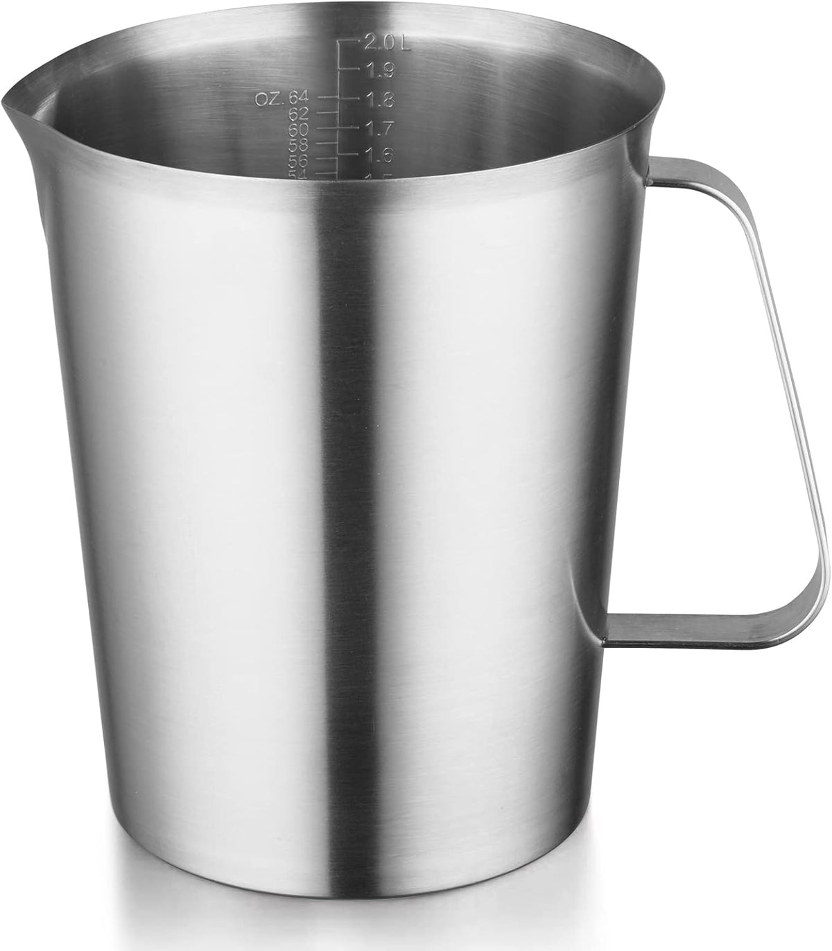 Stainless Steel Measuring Jug - 304 Stainless Steel - with Handle and Spout - Metal Pitcher with oz and ml Markings - 64 oz / 2 Litres (8 Cups) - Extra Strong Pitcher