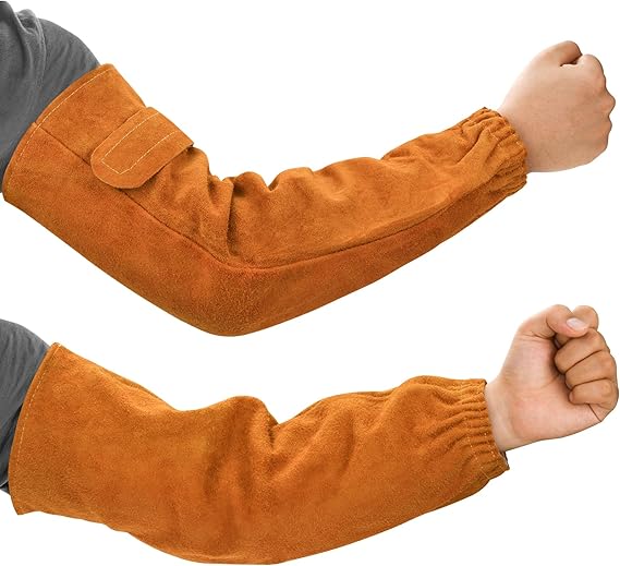 Cowhide arm protector with Velcro - Leather welding sleeve - Real cowhide arm protector - Welding sleeve - Suitable for welding work - Unisex - Heat resistant and flame retardant - Arm protection